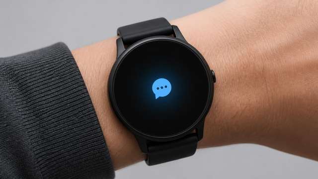 Smartwatch Giewont na nadgarstku, widoczna tarcza z powiadomieniem, jasne tło.
